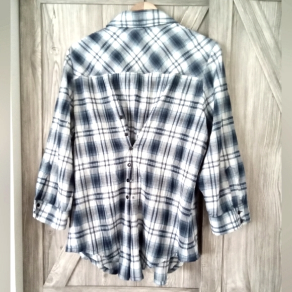 Bianca Nygard Blue Silver Plaid Shirt 14 - Picture 4 of 8